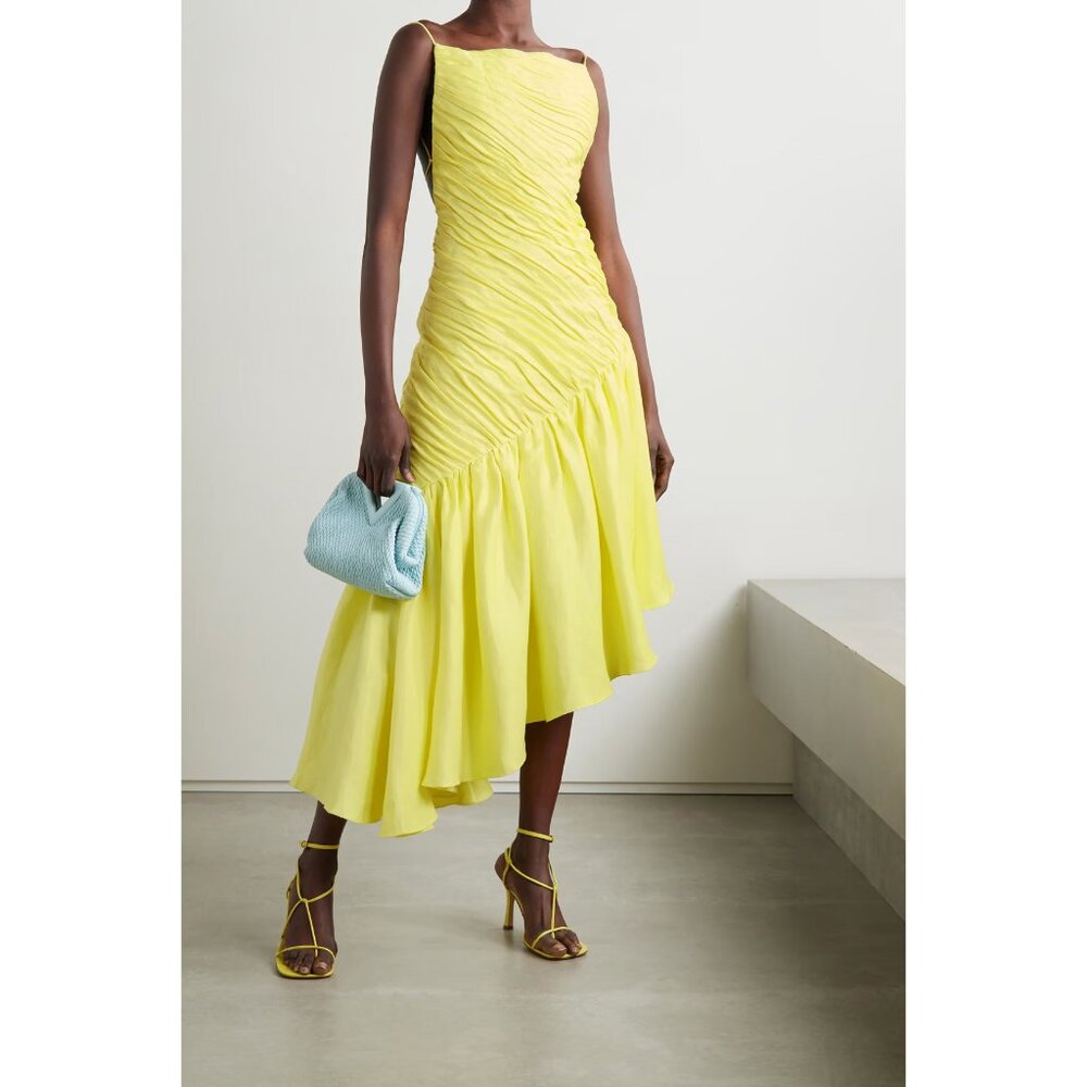 Rasario Asymmetric ruffled linen-blend dress